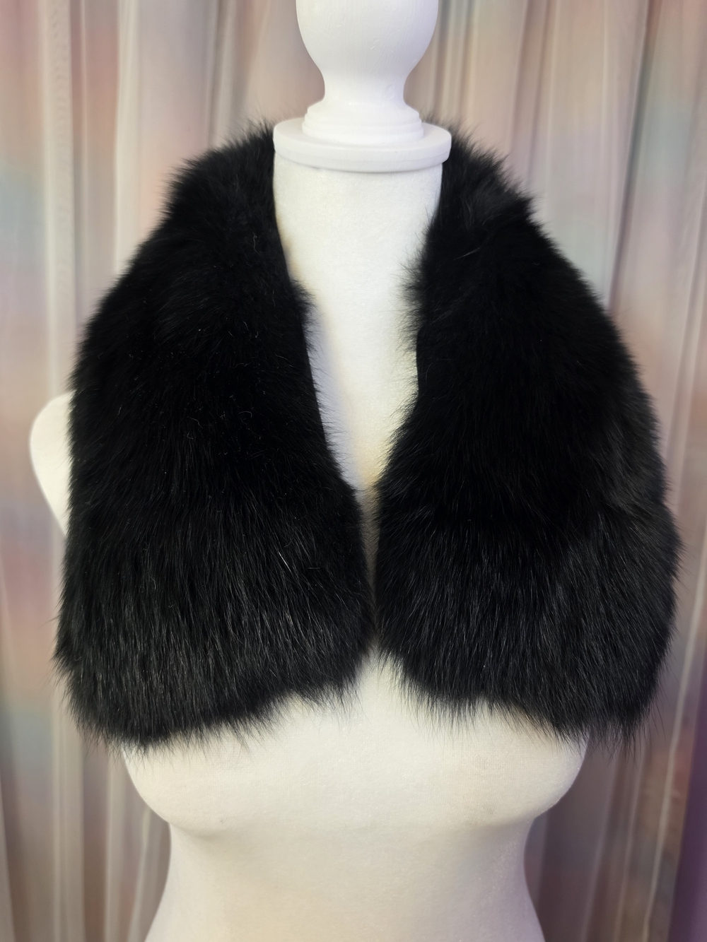 Goudis Furs Genuine Classic Black Fox Fur Collar Scarf Winter Stole Satin Lining